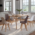 Set van 6 Scandinavische SARA-stoelen, mix van taupe, beige en witte kleuren