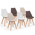 Set van 6 Scandinavische SARA-stoelen, mix van taupe, beige en witte kleuren