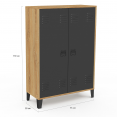 Armoire basse ESTER 2 portes métal noir et contour bois design industriel