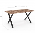 Table à manger rectangle DAKOTA 6 personnes pieds forme en X design industriel 160 cm