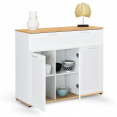 Buffet 100 cm VITO 3 portes et 1 tiroir blanc et plateau bois