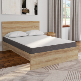 Tweepersoonsbed OMAHA met hoofdeinde en beukenhouten lattenbodem 140 x 190 cm + 16 cm dikke traagschuimmatras