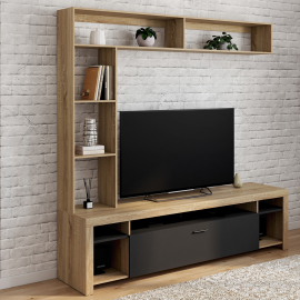 TV-meubel en legplanken 170 cm MALO hout en zwart kastenset