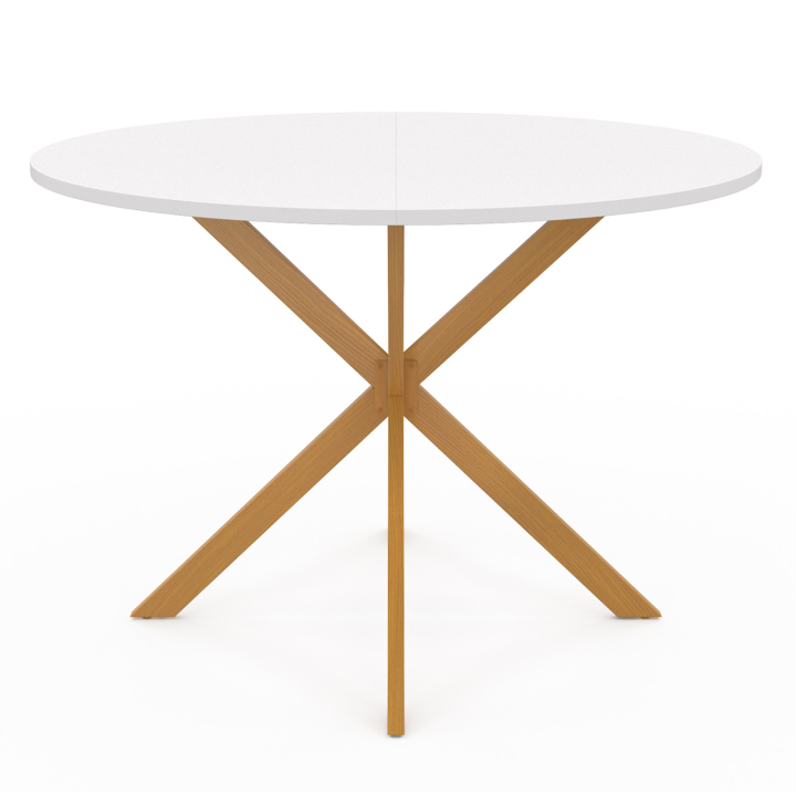 Table à manger ronde GISELE 4-6 personnes pied araignée bois plateau blanc 110 cm