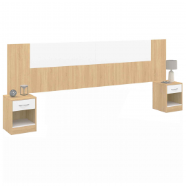 Tête de lit sur pied avec chevets modulables SAPA pour lit 140, 160 ou 180 cm bois et blanc