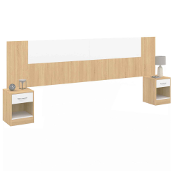 Tête de lit SAPA chevets modulables pour lit 140/160 cm effet bois et blanc