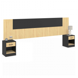 Tête de lit sur pied avec chevets modulables SAPA pour lit 140, 160 ou 180 cm bois et noir