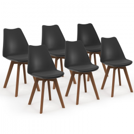 Lot de 6 chaises scandinaves SARA noires pieds foncés pour salle à manger