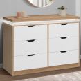 LUNA 6-laden commode met LED's 115 cm wit en houtdecor bovenblad