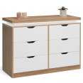 LUNA 6-laden commode met LED's 115 cm wit en houtdecor bovenblad