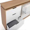 LUNA 6-laden commode met LED's 115 cm wit en houtdecor bovenblad