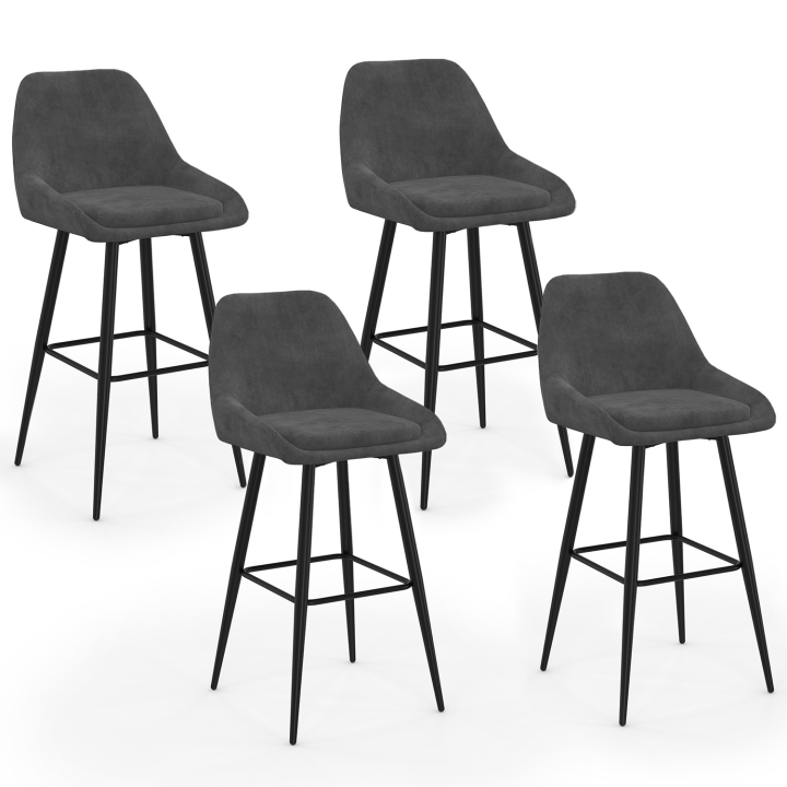 Lot de 4 tabourets de bar THALYA en velours gris foncé avec demi-accoudoirs