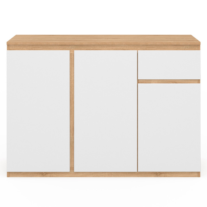 Buffet 100 cm blanc et bois 3 portes 1 tiroir - TOMI | ID Market