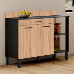 Buffet bas de cuisine 120 cm noir portes + tiroir bois façon hêtre - CINA | ID Market