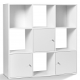 Meuble de rangement cube 9 cases bois blanc avec 3 portes