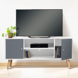 Scandinavisch tv-meubel EFFIE met 2 deuren, in wit en grijs hout