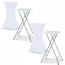 Set van 2 hoge klaptafels 105 cm en 2 witte hoezen