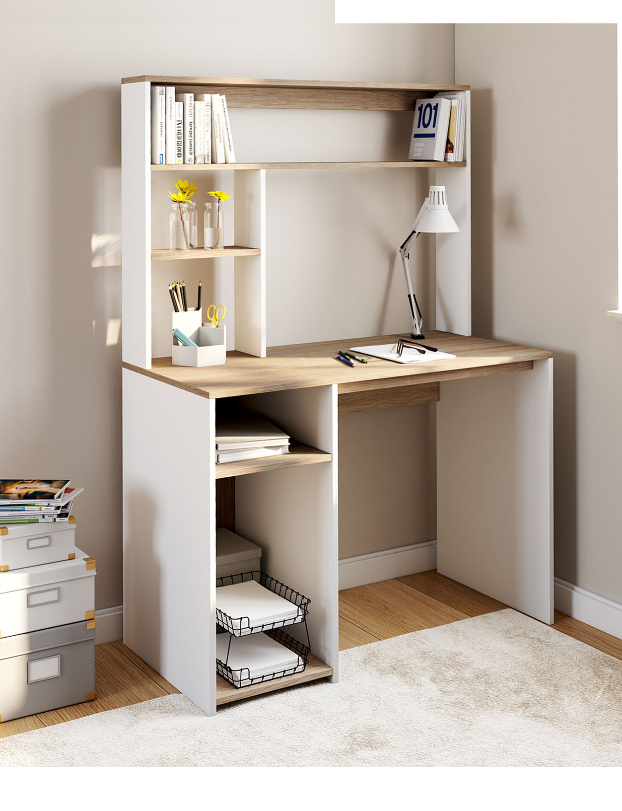 Table basse plateau relevable bois blanc et imitation hêtre - ELEA | ID ...