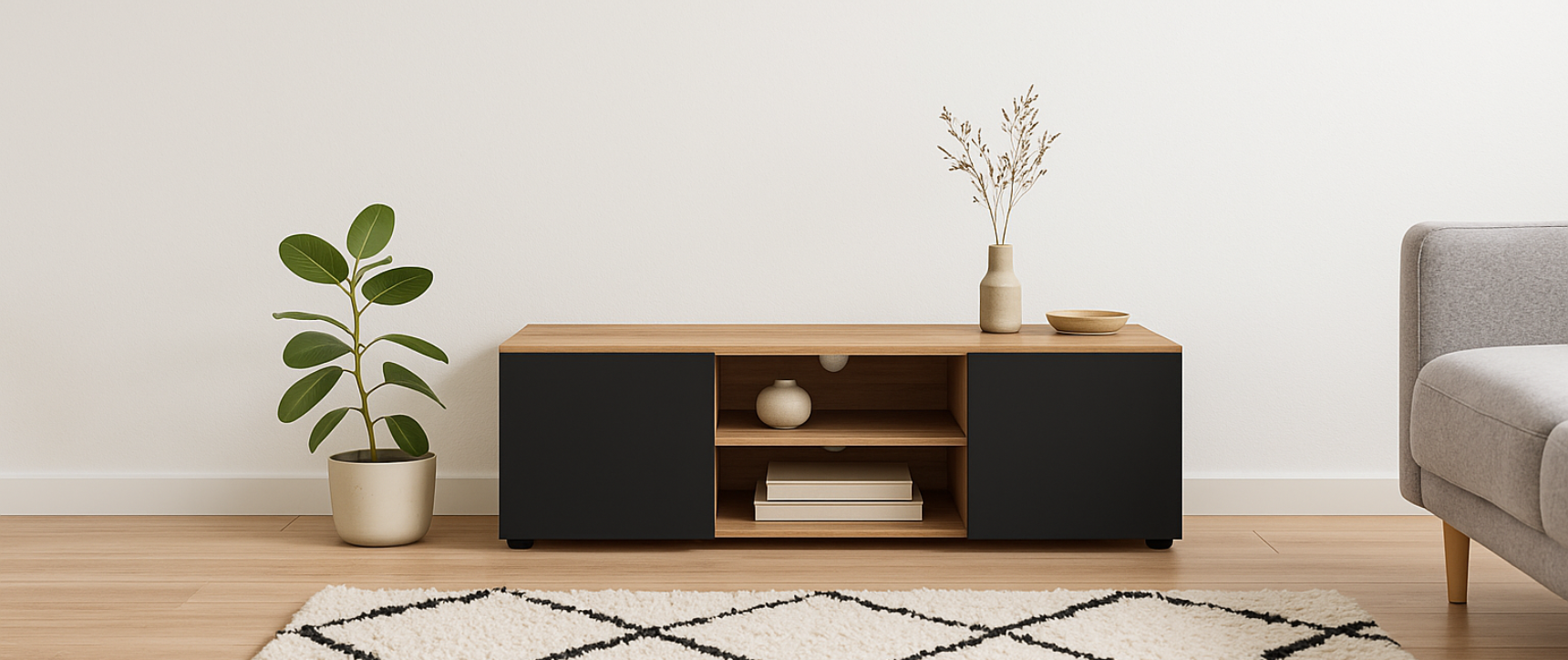 ELI beuken TV-meubel met zwarte deuren 113 cm