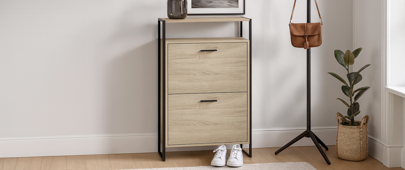 Meuble à chaussures 12 paires LUIS 2 portes avec étagère supérieure design industriel