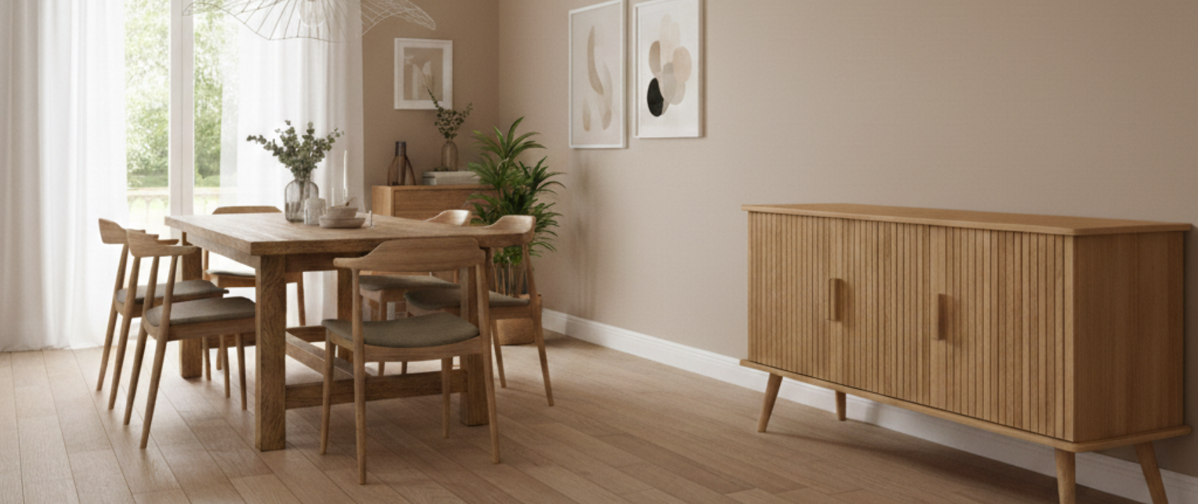 Buffet 110 cm JULIETTE 3 portes lattes tasseau bois coloris chêne